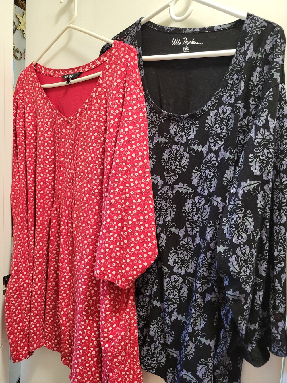 2 Ulla Popken 5X 32/34W Black & Red Scoop Neck 3/4 Sleeve Tunic Tops